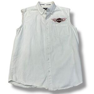 Harley Davidson White Cut Off Button Up Vest Muscle Shirt